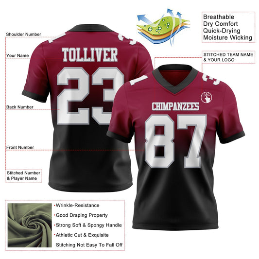 Custom Maroon White Black-Gray Mesh Authentic Fade Fashion Football Jersey