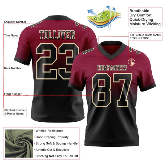 Custom Maroon Black-Cream Mesh Authentic Fade Fashion Football Jersey