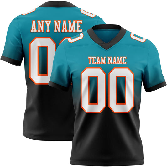 Custom Teal White Black-Orange Mesh Authentic Fade Fashion Football Jersey