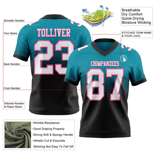 Custom Teal White Black-Pink Mesh Authentic Fade Fashion Football Jersey
