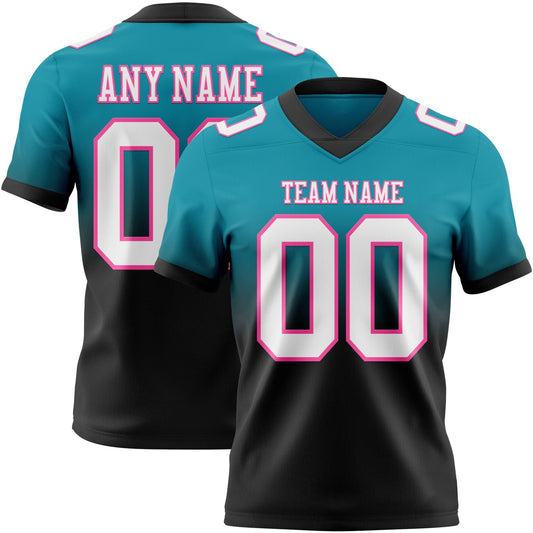 Custom Teal White Black-Pink Mesh Authentic Fade Fashion Football Jersey
