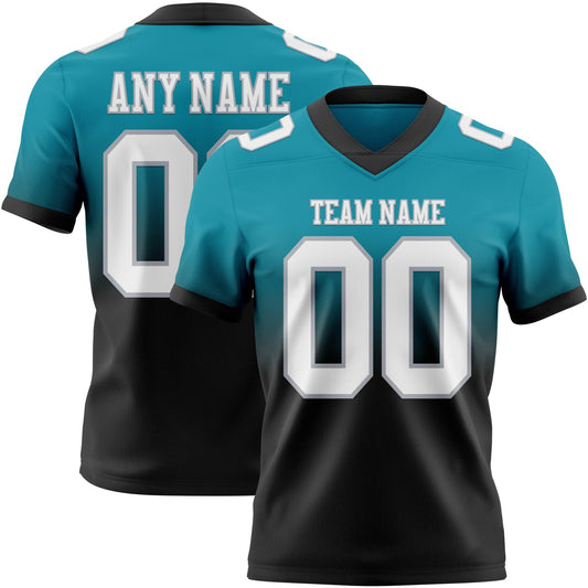 Custom Teal White Black-Gray Mesh Authentic Fade Fashion Football Jersey