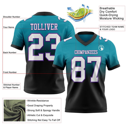 Custom Teal White Black-Purple Mesh Authentic Fade Fashion Football Jersey