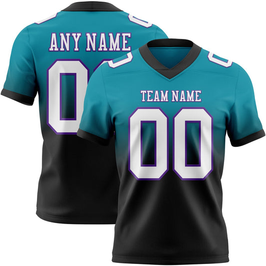 Custom Teal White Black-Purple Mesh Authentic Fade Fashion Football Jersey