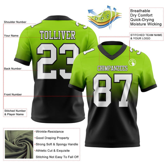 Custom Neon Green White-Black Mesh Authentic Fade Fashion Football Jersey