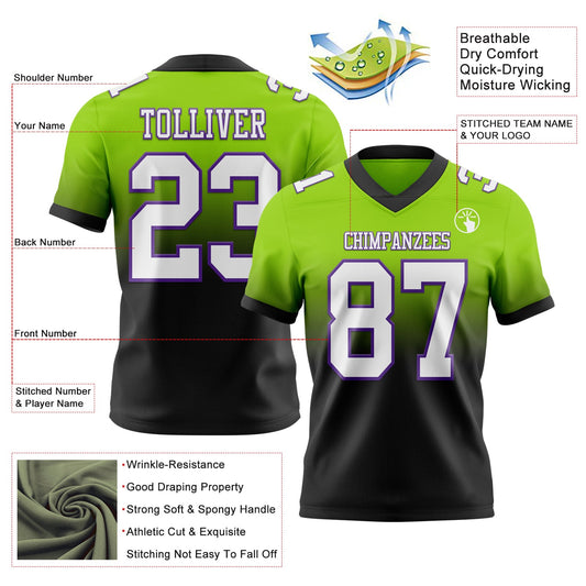Custom Neon Green White Black-Purple Mesh Authentic Fade Fashion Football Jersey