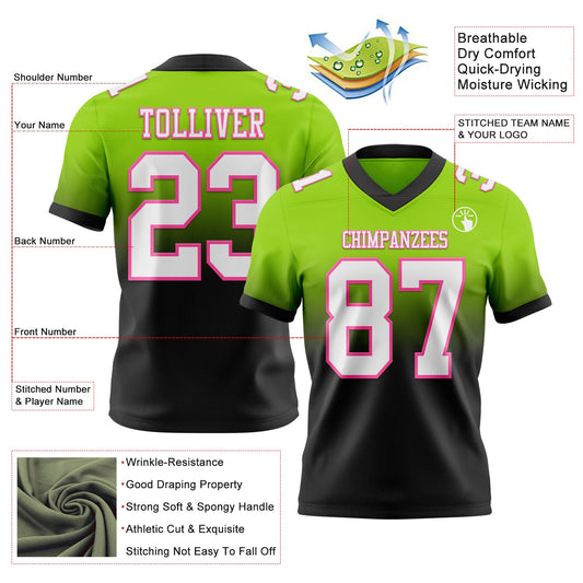 Custom Neon Green White Black-Pink Mesh Authentic Fade Fashion Football Jersey