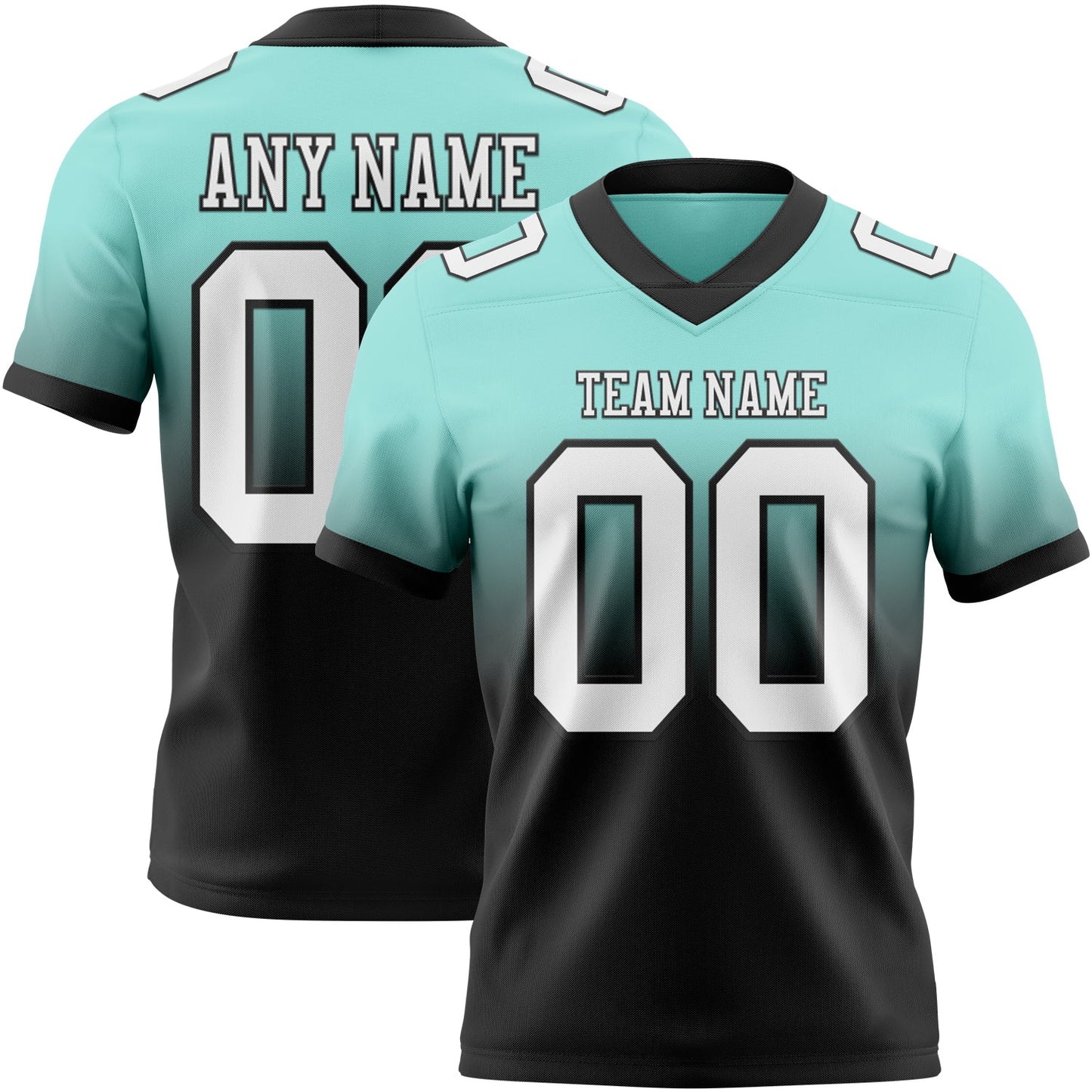 Custom Ice Blue White-Black Mesh Authentic Fade Fashion Football Jersey