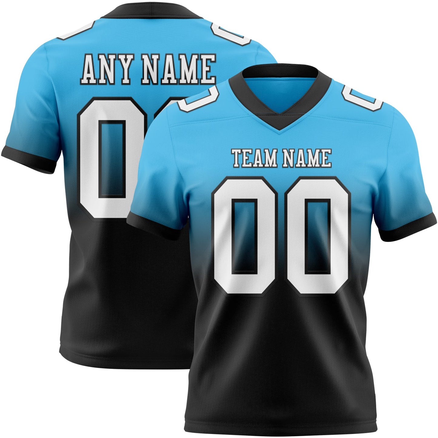 Custom Sky Blue White-Black Mesh Authentic Fade Fashion Football Jersey