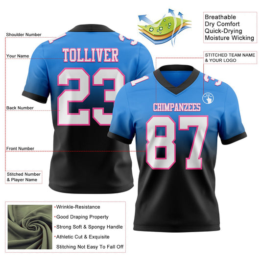 Custom Powder Blue White Black-Pink Mesh Authentic Fade Fashion Football Jersey