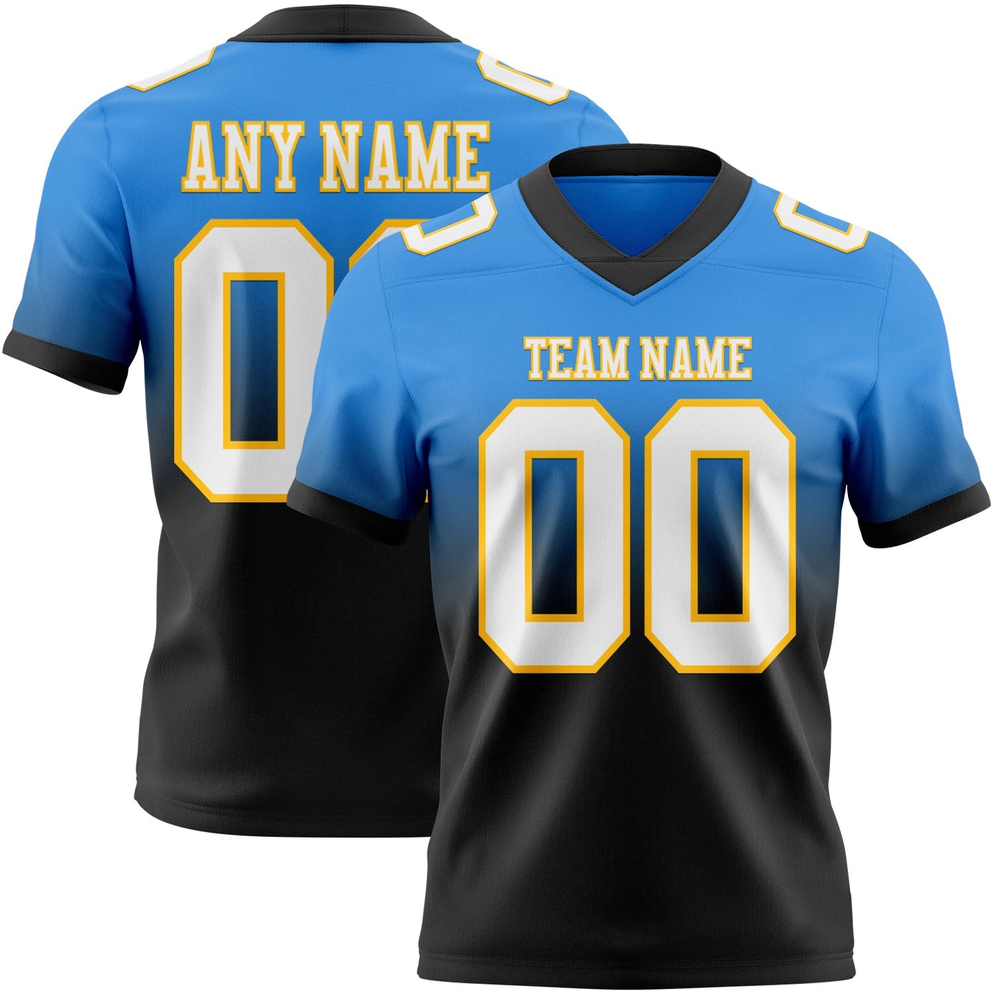 Custom Powder Blue White Black-Gold Mesh Authentic Fade Fashion Football Jersey