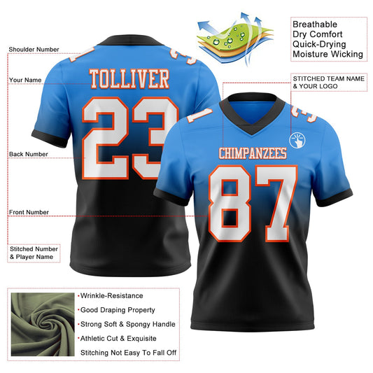 Custom Powder Blue White Black-Orange Mesh Authentic Fade Fashion Football Jersey