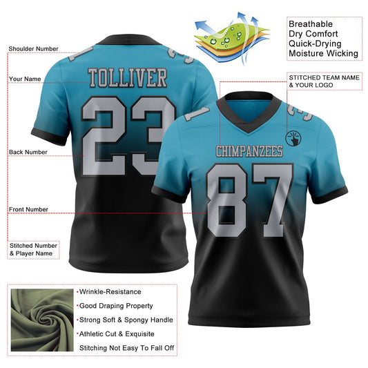 Custom Panther Blue Gray-Black Mesh Authentic Fade Fashion Football Jersey
