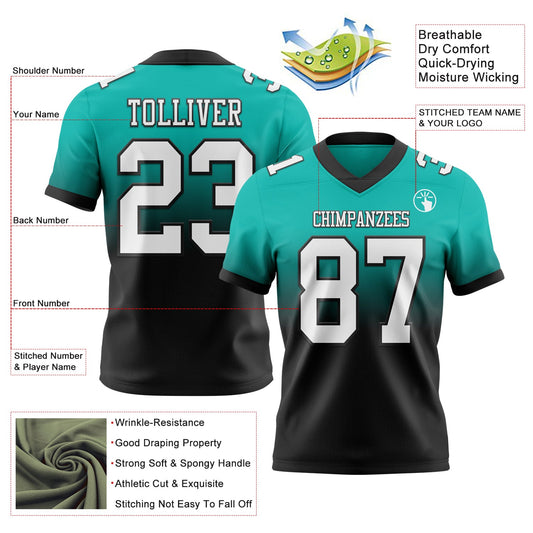 Custom Aqua White-Black Mesh Authentic Fade Fashion Football Jersey
