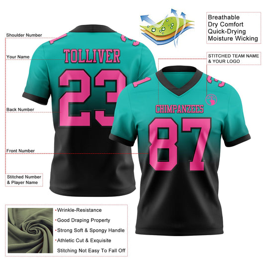 Custom Aqua Pink-Black Mesh Authentic Fade Fashion Football Jersey