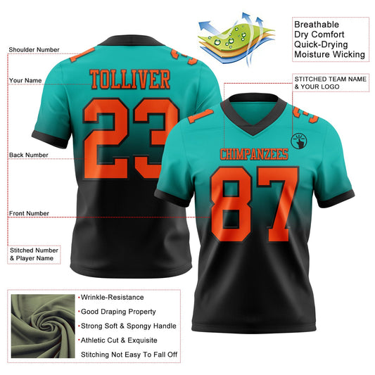 Custom Aqua Orange-Black Mesh Authentic Fade Fashion Football Jersey