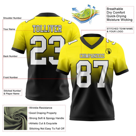 Custom Light Yellow White-Black Mesh Authentic Fade Fashion Football Jersey