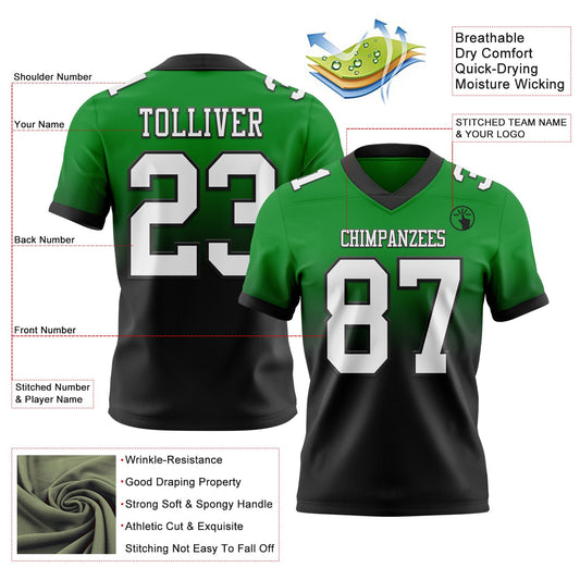 Custom Grass Green White-Black Mesh Authentic Fade Fashion Football Jersey