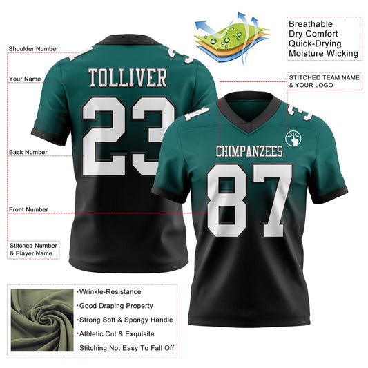 Custom Midnight Green White-Black Mesh Authentic Fade Fashion Football Jersey