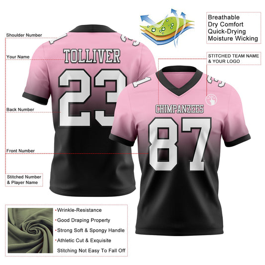 Custom Light Pink White-Black Mesh Authentic Fade Fashion Football Jersey