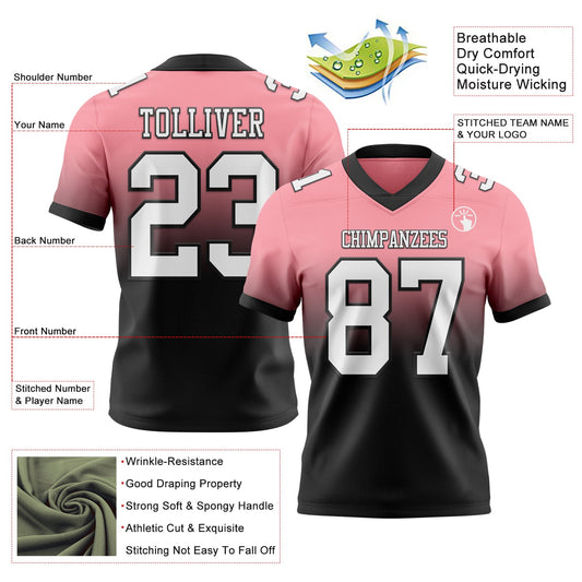 Custom Medium Pink White-Black Mesh Authentic Fade Fashion Football Jersey