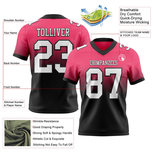 Custom Neon Pink White-Black Mesh Authentic Fade Fashion Football Jersey