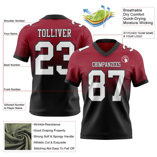 Custom Cardinal White-Black Mesh Authentic Fade Fashion Football Jersey