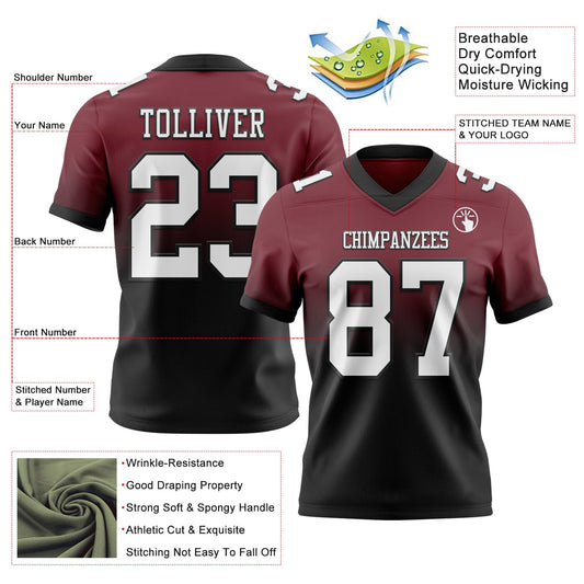 Custom Burgundy White-Black Mesh Authentic Fade Fashion Football Jersey