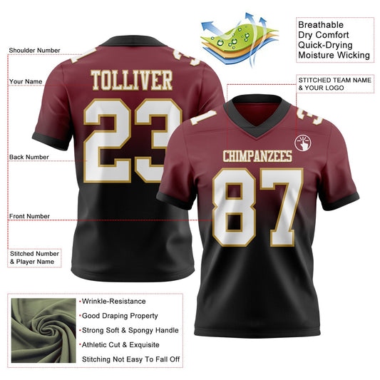 Custom Burgundy White Black-Old Gold Mesh Authentic Fade Fashion Football Jersey
