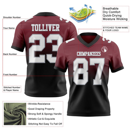 Custom Burgundy White Black-Gray Mesh Authentic Fade Fashion Football Jersey