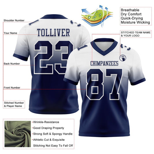 Custom White Navy Mesh Authentic Fade Fashion Football Jersey