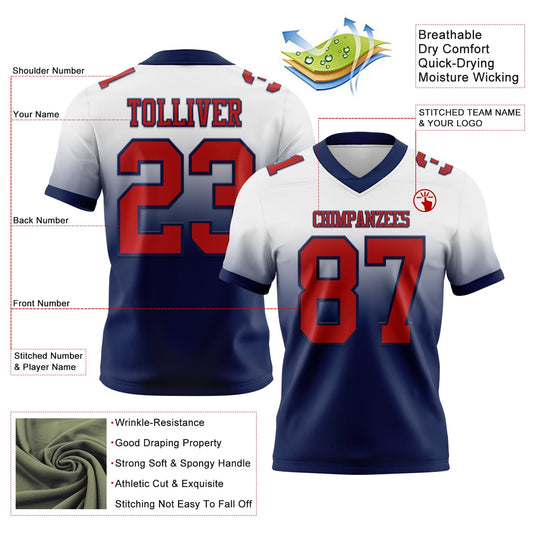 Custom White Red-Navy Mesh Authentic Fade Fashion Football Jersey
