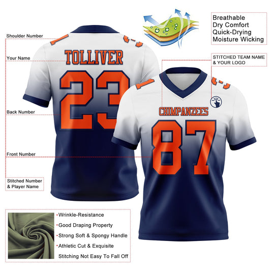 Custom White Orange-Navy Mesh Authentic Fade Fashion Football Jersey