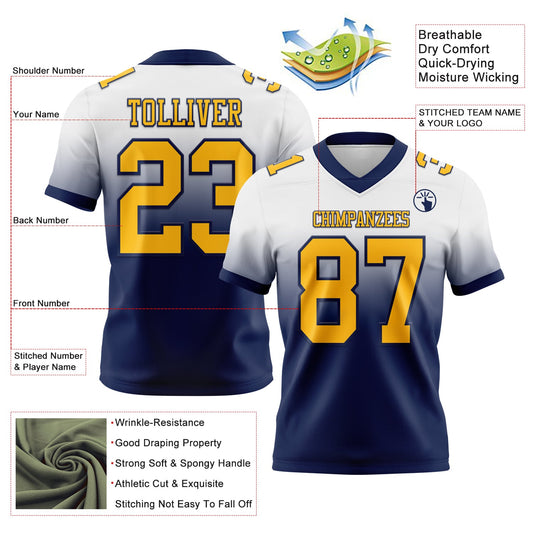 Custom White Gold-Navy Mesh Authentic Fade Fashion Football Jersey