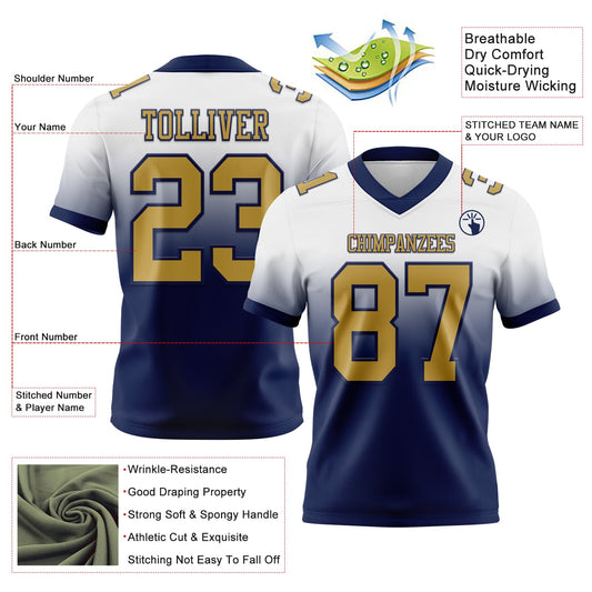 Custom White Old Gold-Navy Mesh Authentic Fade Fashion Football Jersey