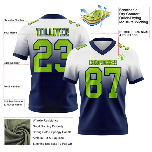 Custom White Neon Green-Navy Mesh Authentic Fade Fashion Football Jersey