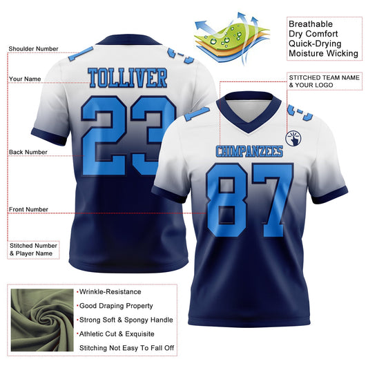 Custom White Powder Blue-Navy Mesh Authentic Fade Fashion Football Jersey