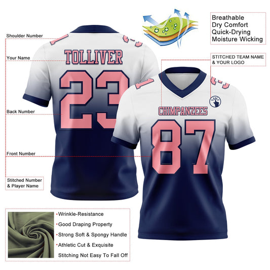 Custom White Medium Pink-Navy Mesh Authentic Fade Fashion Football Jersey