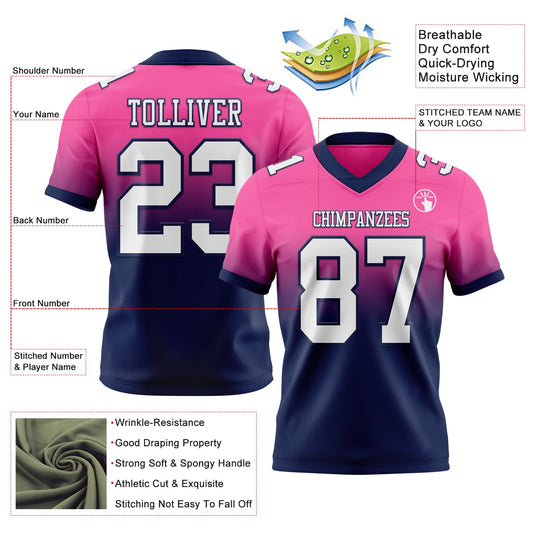 Custom Pink White-Navy Mesh Authentic Fade Fashion Football Jersey