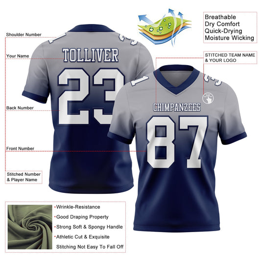 Custom Gray White-Navy Mesh Authentic Fade Fashion Football Jersey