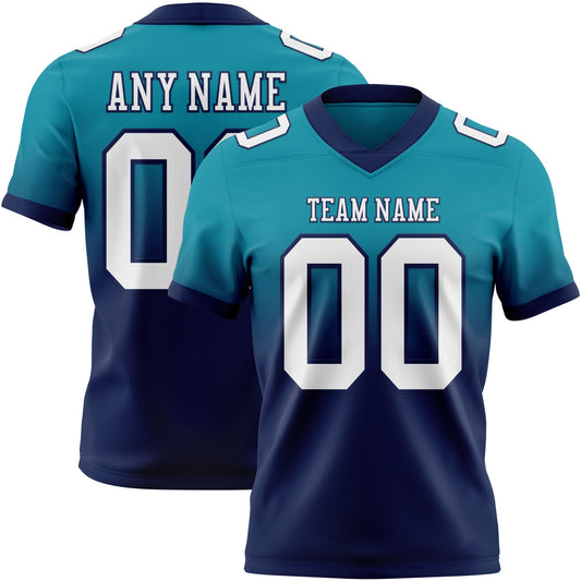 Custom Teal White-Navy Mesh Authentic Fade Fashion Football Jersey