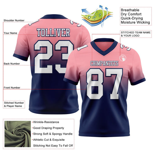 Custom Medium Pink White-Navy Mesh Authentic Fade Fashion Football Jersey