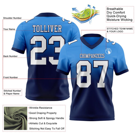 Custom Powder Blue White-Navy Mesh Authentic Fade Fashion Football Jersey
