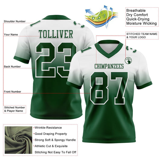 Custom White Green Mesh Authentic Fade Fashion Football Jersey