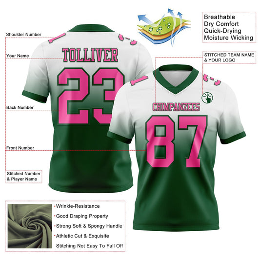 Custom White Pink-Green Mesh Authentic Fade Fashion Football Jersey