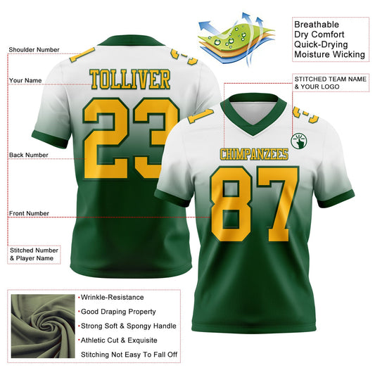 Custom White Gold-Green Mesh Authentic Fade Fashion Football Jersey