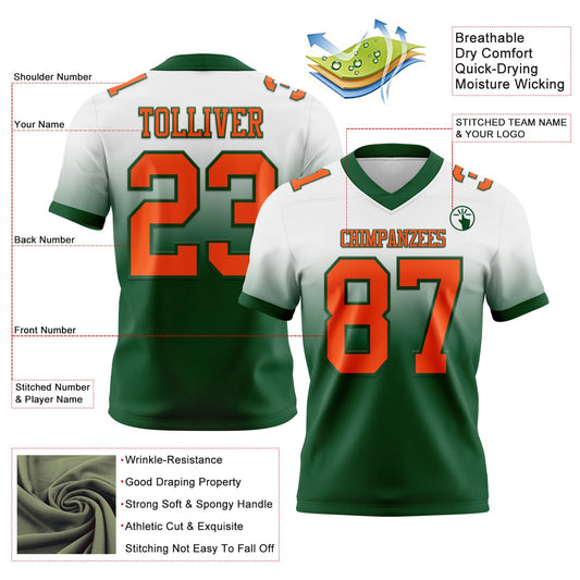 Custom White Orange-Green Mesh Authentic Fade Fashion Football Jersey