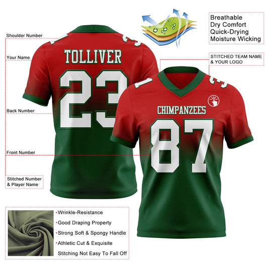 Custom Red White-Green Mesh Authentic Fade Fashion Football Jersey