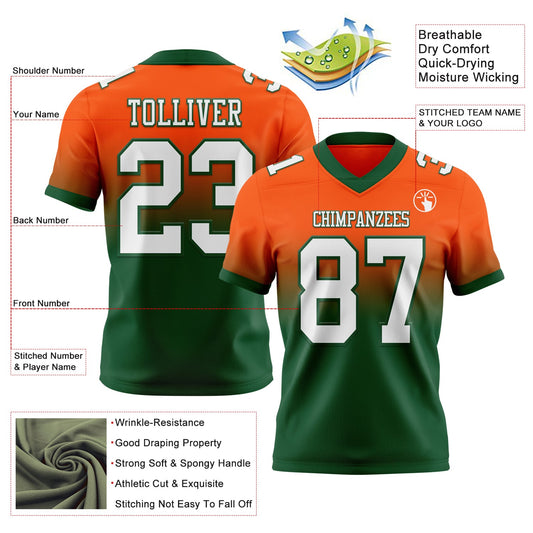 Custom Orange White-Green Mesh Authentic Fade Fashion Football Jersey