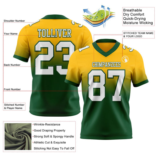 Custom Gold White-Green Mesh Authentic Fade Fashion Football Jersey